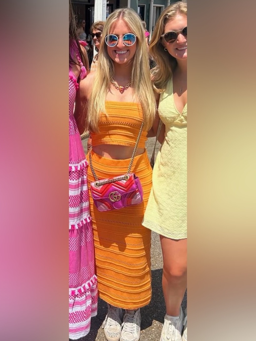 Orange Knit Two-Piece Crop Top & Midi Skirt Set